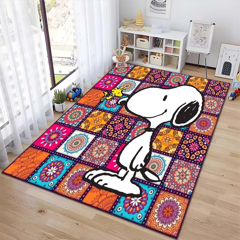 Rug with a Snoopy cartoon print, non-slip and stain-resistant, perfect for home decoration and as a gift for friends and family.