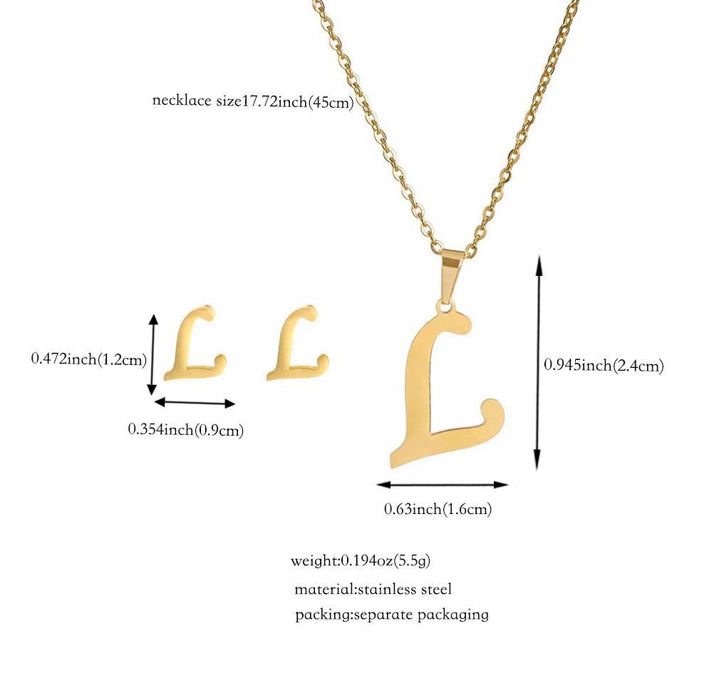 Titanium Steel Jewelry Set: Non-Fading English Letter Necklace & Earrings