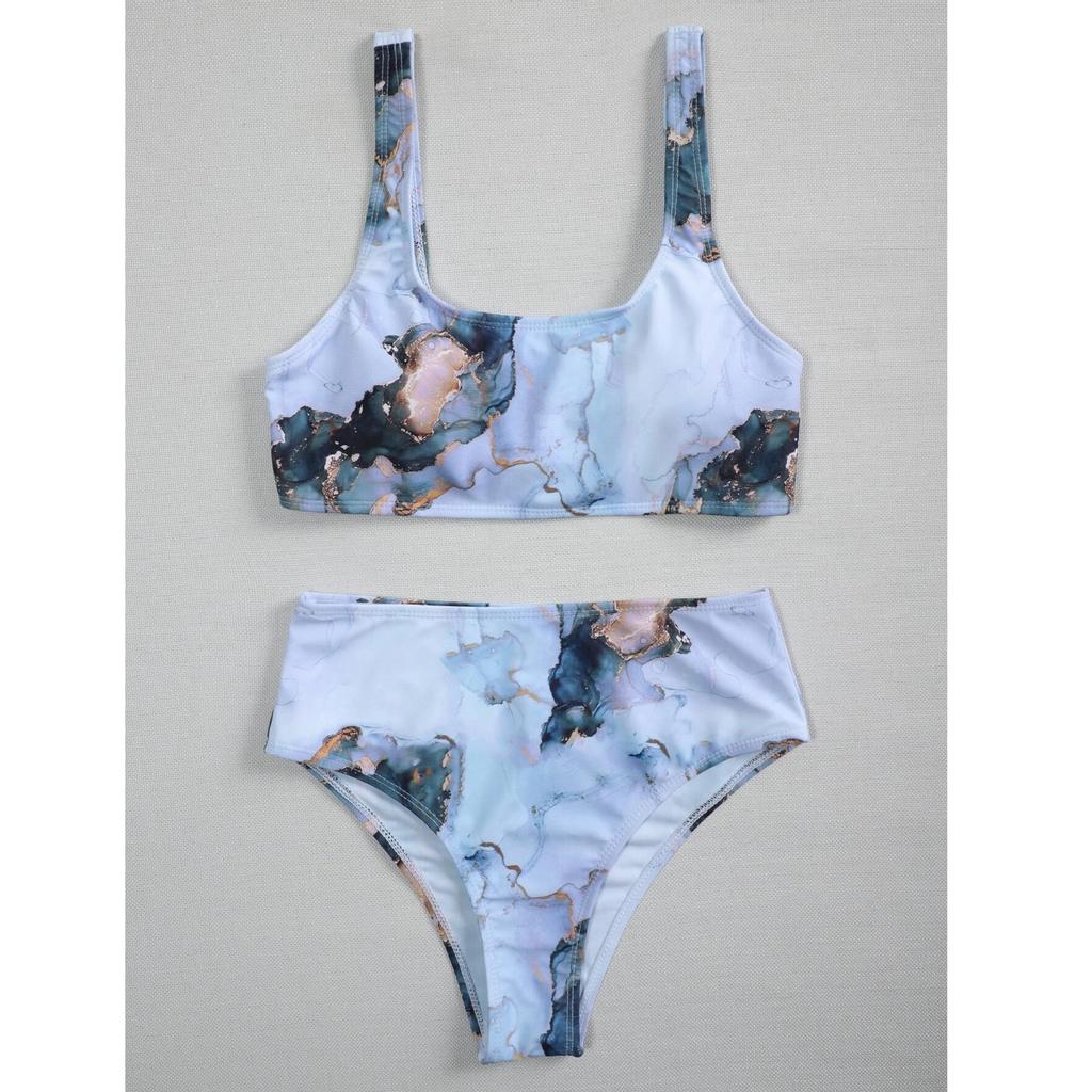 Damski Pasiasty Push Up Wysoko Wycięty Wysoki Stan Zestaw Bikini Dwuczęściowy Strój Kąpielowy