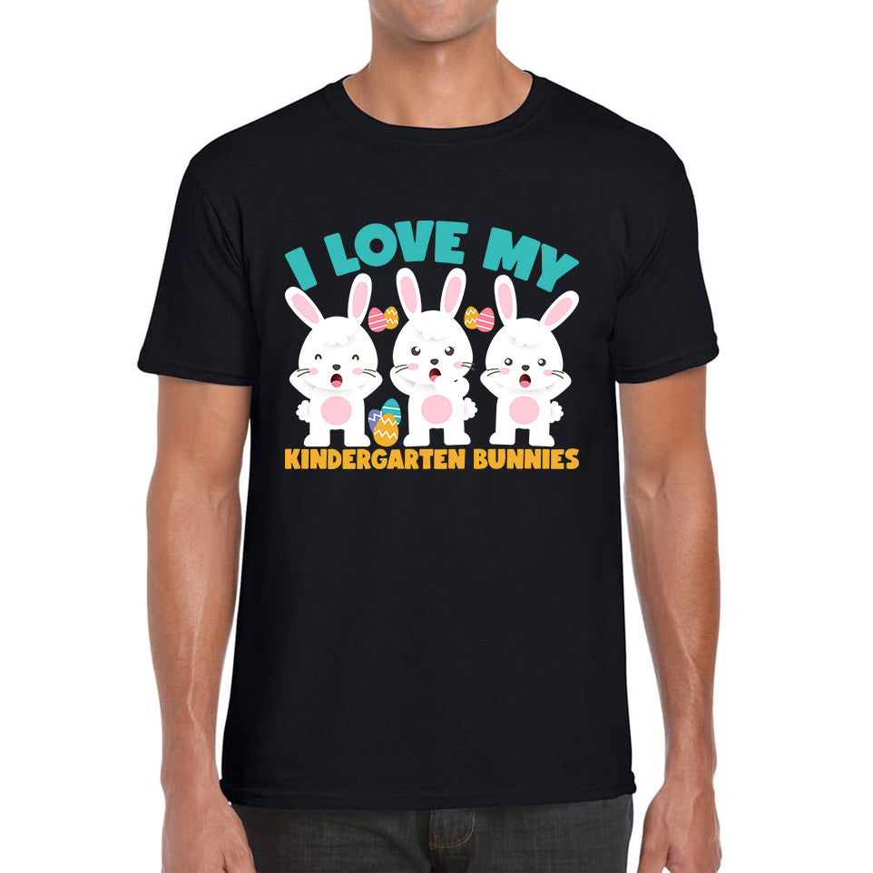 I Love My Kindergarten Bunnies Teacher Easter Bunny Teacher Back To School Mens Tee Top 2XL