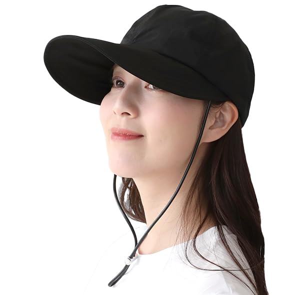 Защита от УФ с подбородком Легкая Черная [DreamHats] Кепка, UPF50+, Водоотталкивающая, Ремешок, Материал, Мягкая, Складная, Женская шляпа, Весна/Лето, чёрный