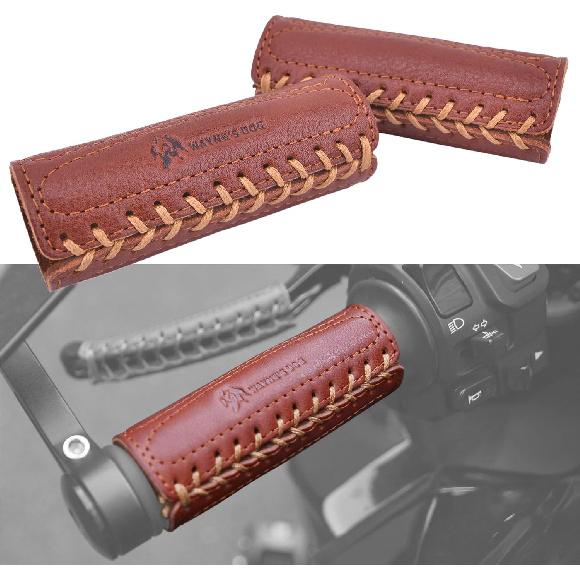 

Leather Motorcycle Handlebar Grip Covers, No Fringe Brake Clutch Covers for HD Motorcycles Brown: Handlebar Cover