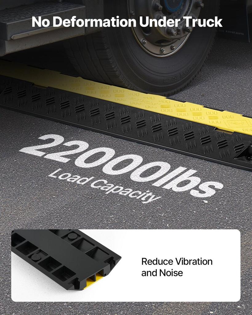 Cable Protector Ramp, 9,979 Kg/axle Capacity, 2 Channel Heavy Duty TPU Cord Hose Wire Cover, 31 X 28 Mm Channel, Traffic Speed Bump with Flip-Open Top
