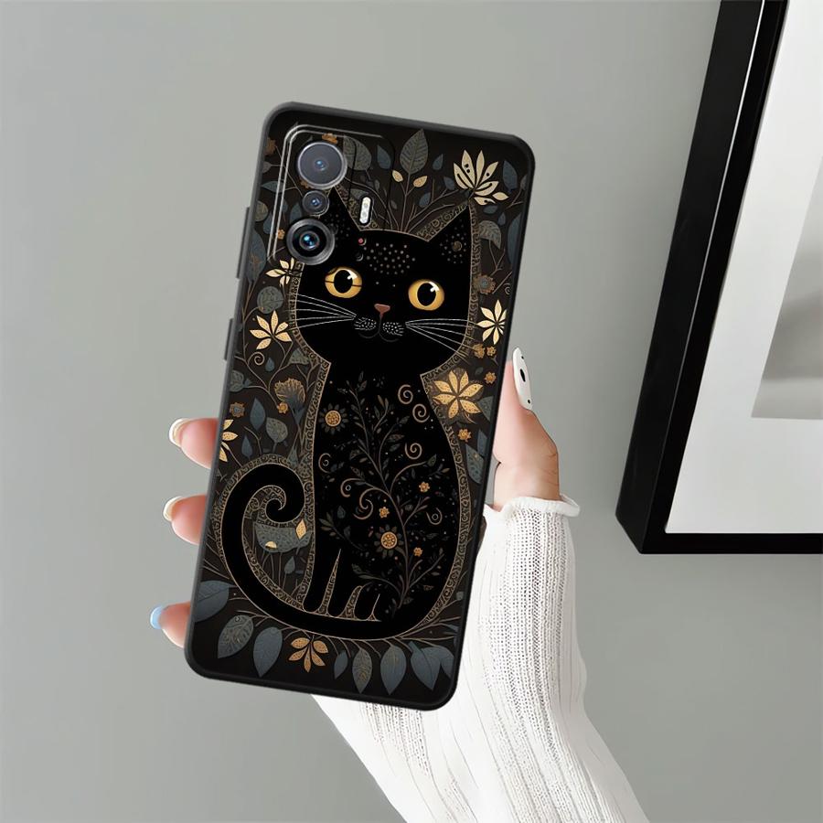 Cartoon Cat Case for Xiaomi Mi 12X 11 12 13 Lite 13 14 15 Pro 10T 11T 12T Pro Black Soft Phone Cover