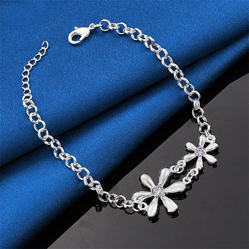 925 Sterling Silver 8-inch Exquisite Flower Bracelet, Fashionable Women's Accessories, Wedding Party Jewelry