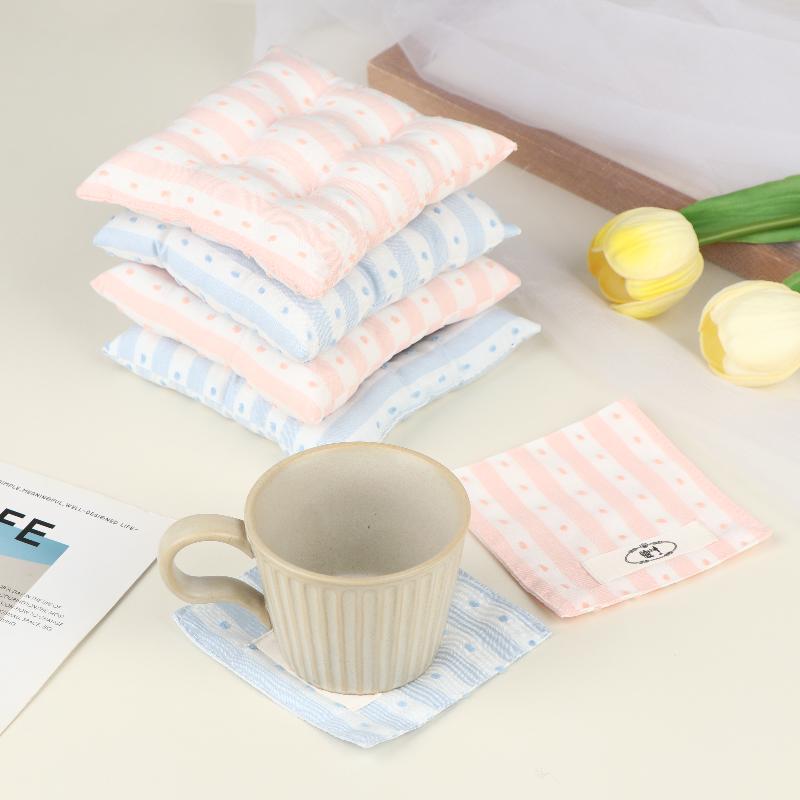 Stripes Polka Dot Coasters Portable Square Cotton Cloth Insulation Pad Soft Hanging Drink Coasters Photography Props