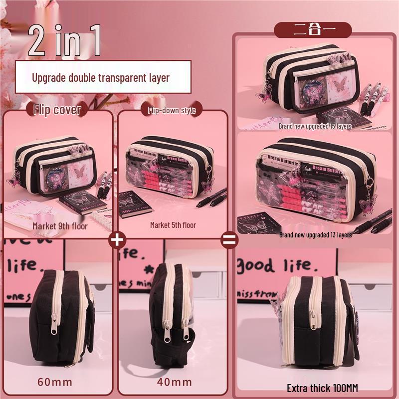 Astuccio Black Pink Farfalla per Bambini, Stile Dolce & Cool, Nuovo Modello 2025, Grande Capacità, Design alla Moda