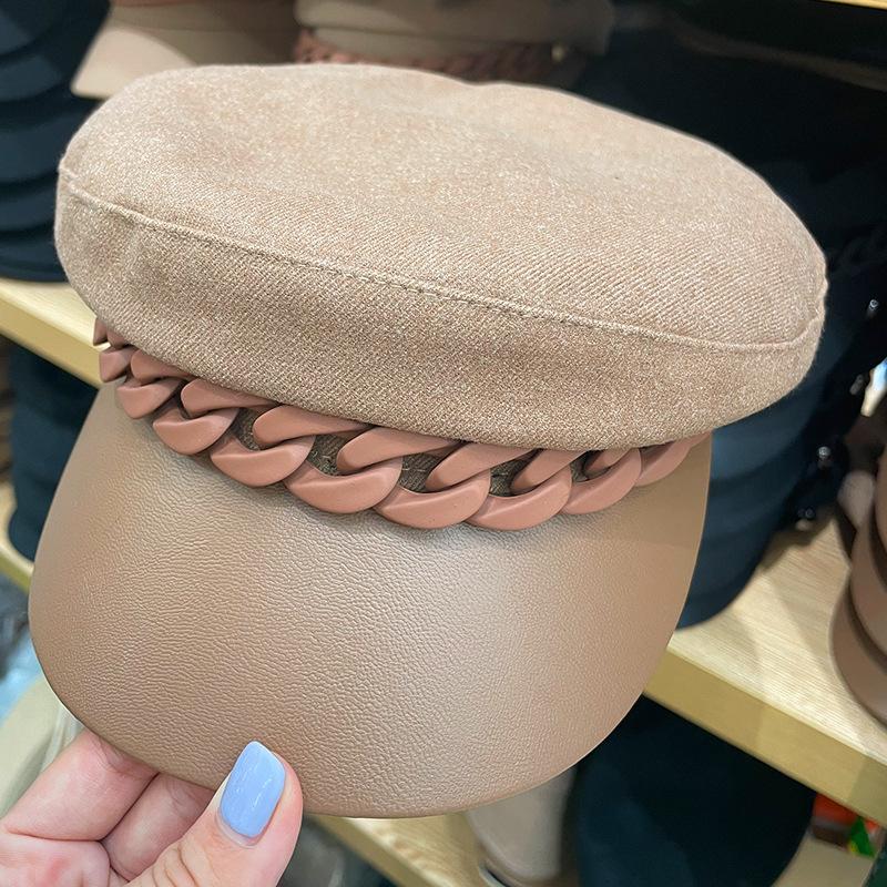 

Осенне-зимняя кепка-восьмиклинка из шерсти в стиле кэжуал, темно-синяя, с цепочкой, универсальная, британский берет Adult (56-58cm) верблюд