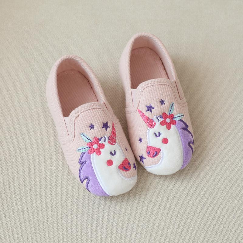 Unicorn Girls' Indoor Backless Slippers - Silent Cotton Shoes for Wood Floors