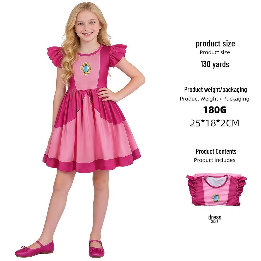 Princess Peach Pink Cosplay Dress for Girls - Super Mario Halloween Costume 120 cm