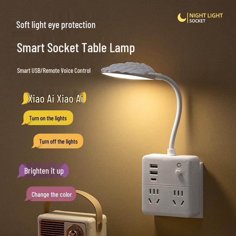 86-Socket Strip: Multi-Function Remote Control USB Bedside Night Light with Voice and USB Charging