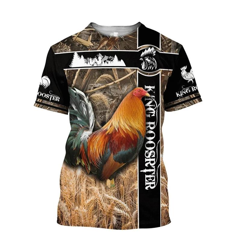 Fighting Rooster 3D Printed Round Neck T-shirt for Men, Fashionable Short Sleeved Pullover, Casual Street Harajuku Tops