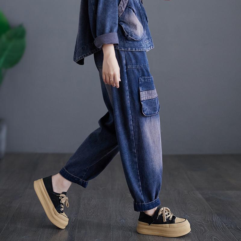 Dimanaf 2023 Plus Size Summer Fashion Long Pants Women Elastic Waist Loose Vintage Pockets Casual Basic Trousers Harem Pants