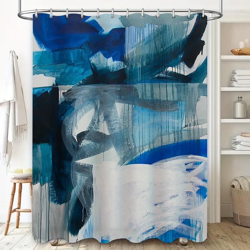Blue Splash Shower Curtain Modern Bathroom Decor Waterproof Fabric for Bathtub Liner
