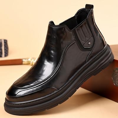 Sonbahar ve Kış Erkek Rahat İş Gündelik Orta Üst Deri Ayakkabılar Moda Erkek Kalın Tabanlı Chelsea Yuvarlak Burunlu Botlar