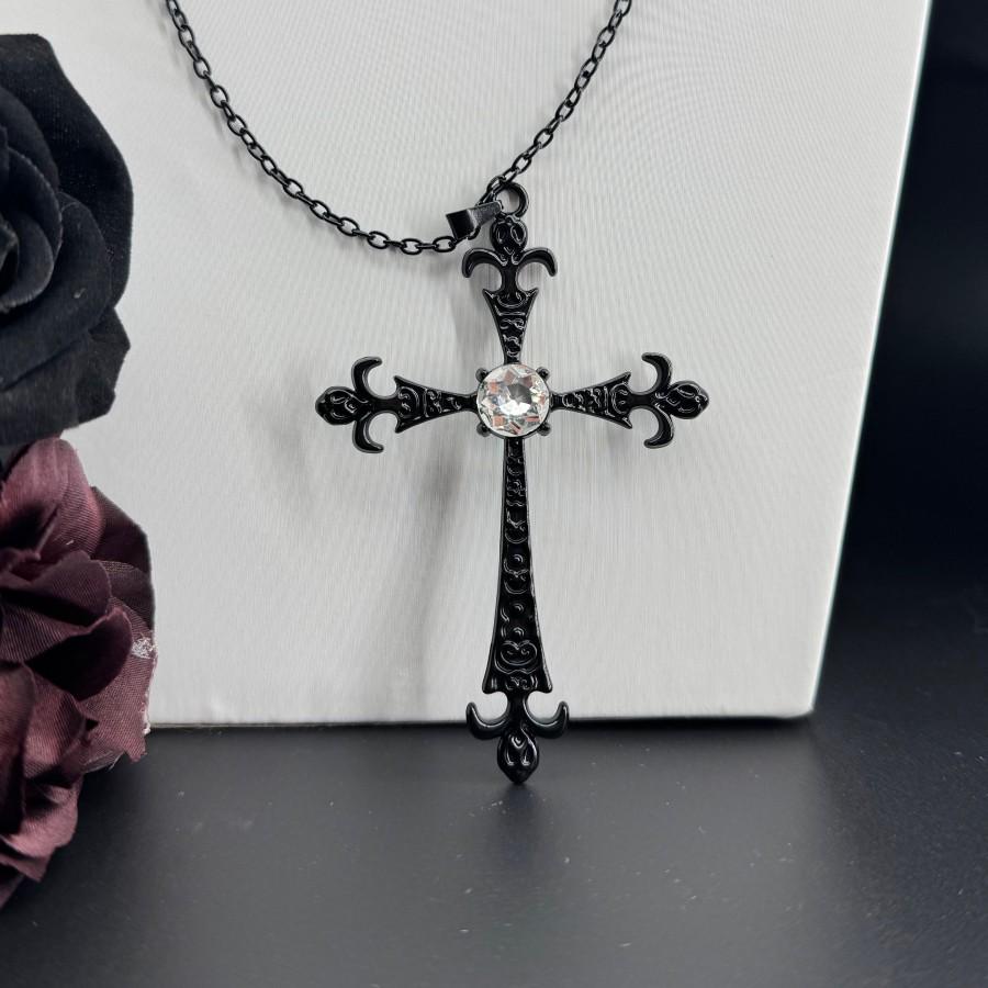 Gothic Large Baroque Black Cross Pendant Necklace