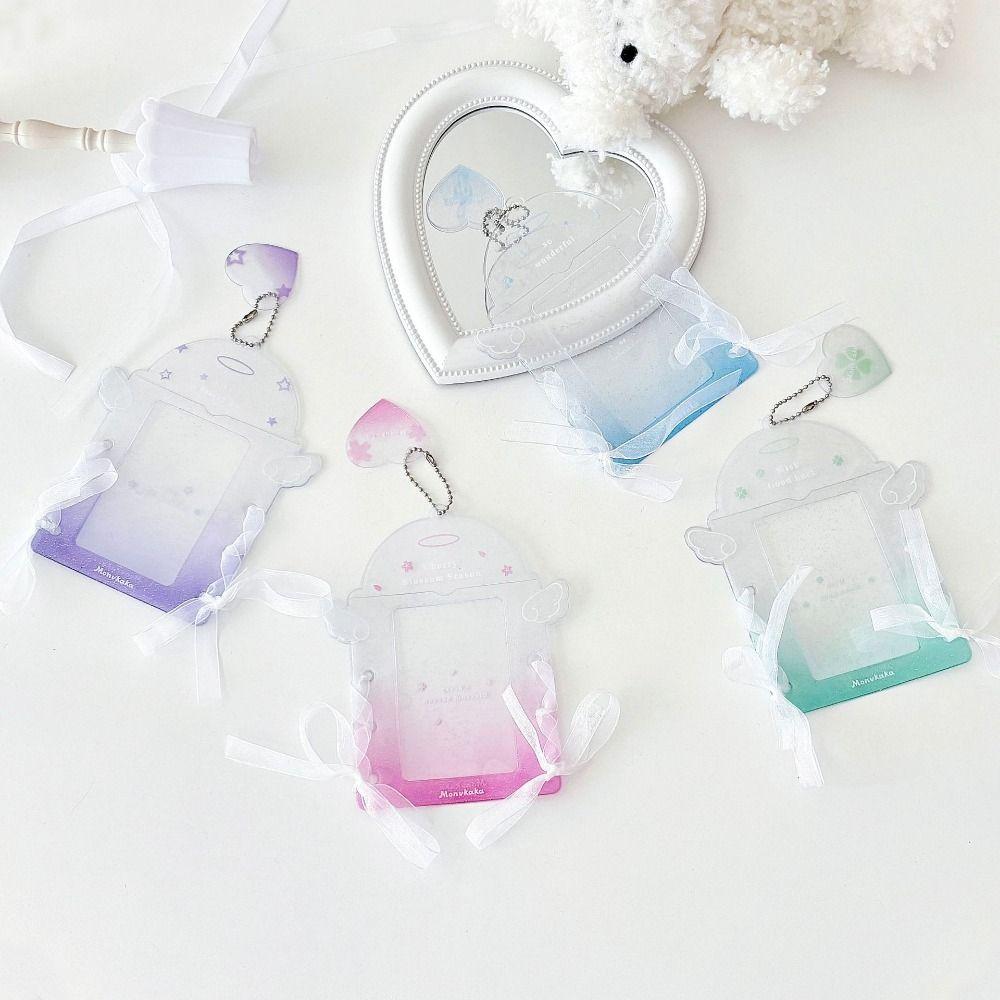 Cute PVC Photo Card Holder Transparent Glitter Kpop Idol Photo Sleeves Lace Tie Protective Display Sleeves Girls Gift