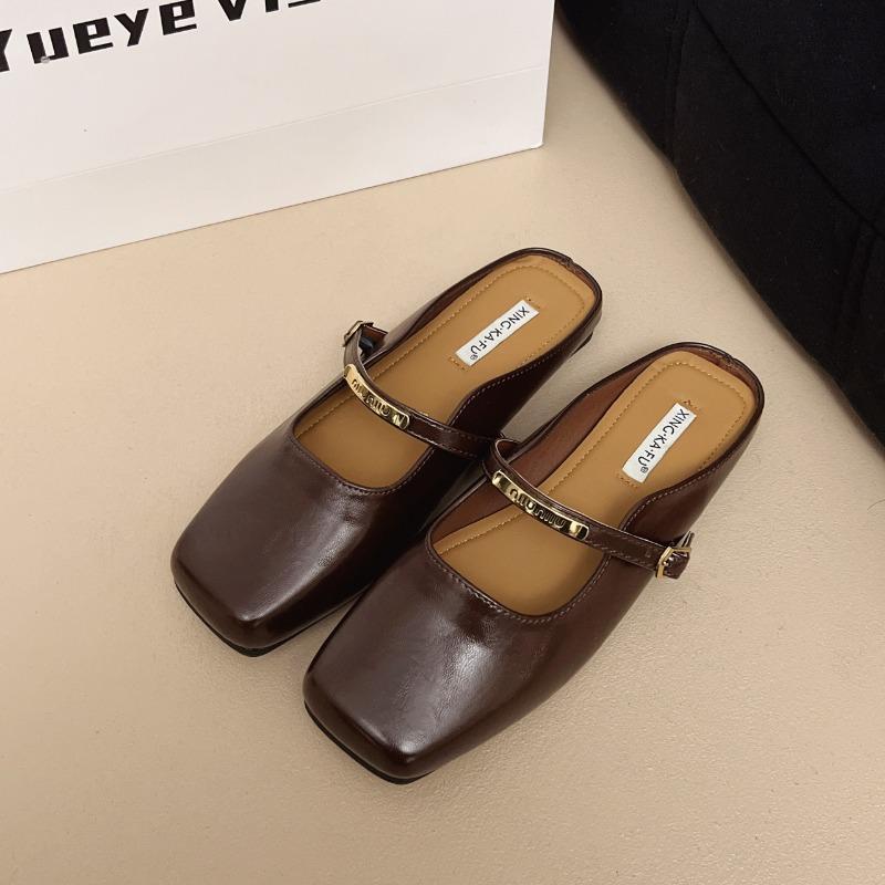 Baotou Half Slippers Women's Summer Outer Sandals Summer New Square Head Flat Sole Single Shoes Soft Sole Shoes