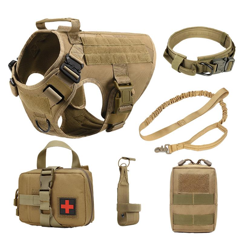 Haustierweste 6-teiliges Set, kostenloses Kreuz-Hunde-Kampfanzug Outdoor-Hunde-Gehgeschirr Haustier-Brustgurt Leine für große Hunde Halsbandgurt
