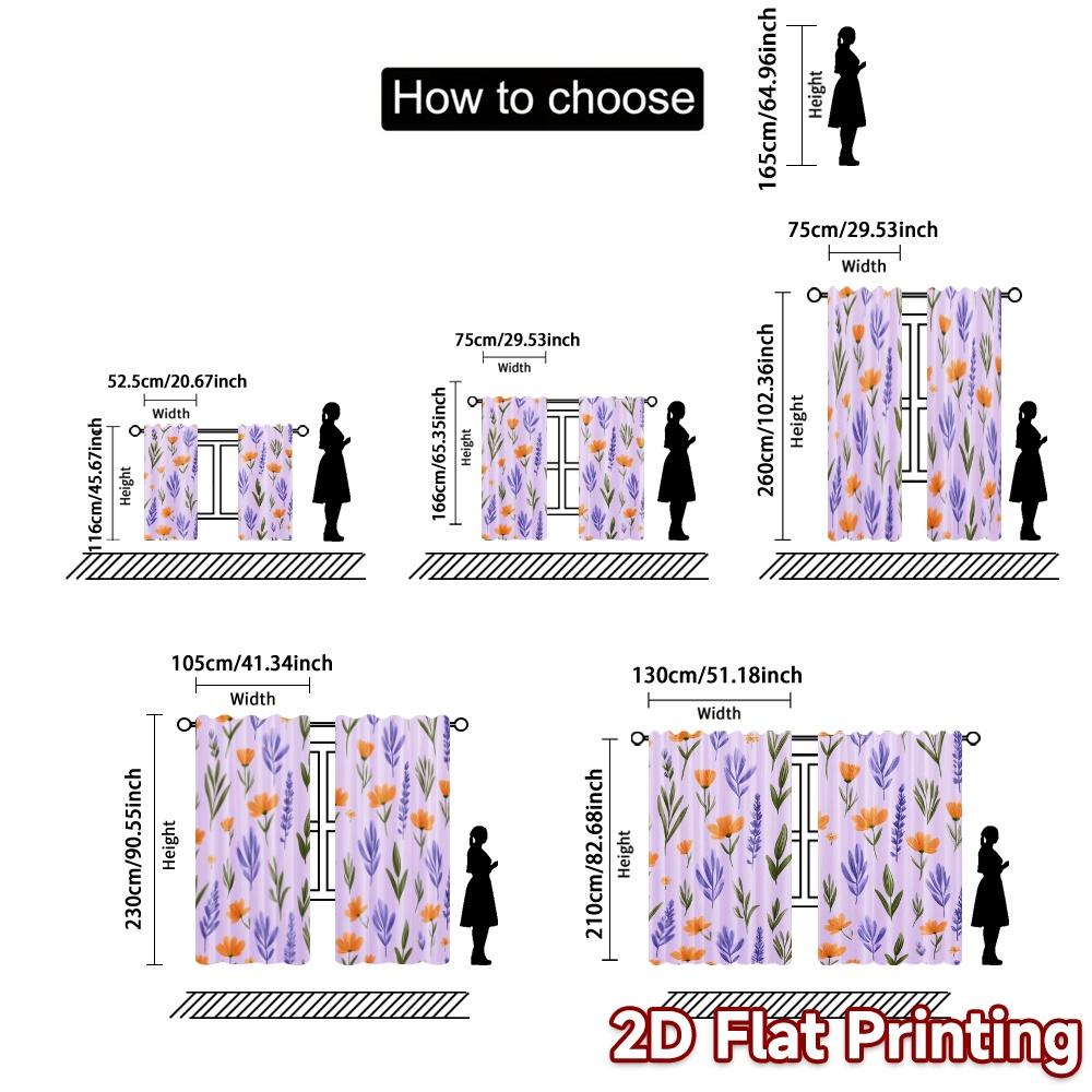 Flat Printing Curtains Without Rod Floral Lavender Daisy Design Valentine Is Day Festival Creative Set Of 2 Made Polyester