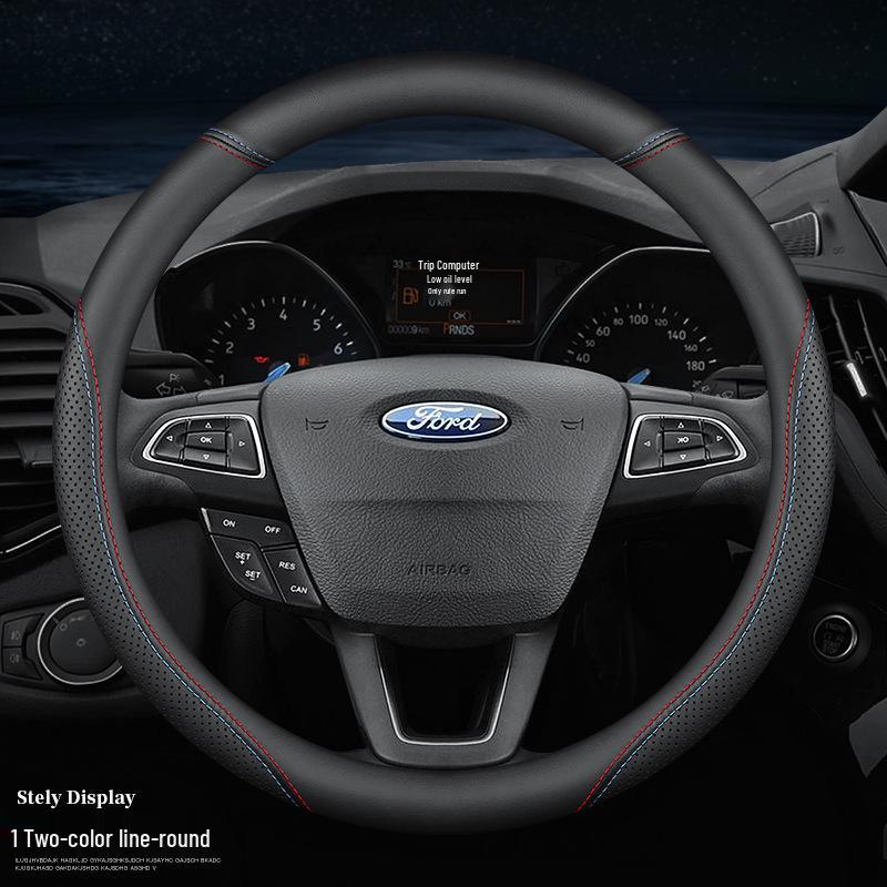 Ford-Compatible Leather Steering Wheel Cover for Focus, EcoSport, Taurus, Edge, Escort, Kuga, Mondeo