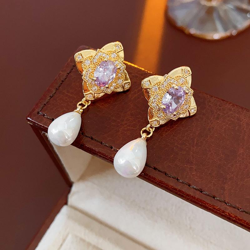 

Винтажные французские ретро серьги-капли с жемчугом: Подвески «Серебряные иглы» в придворном стиле