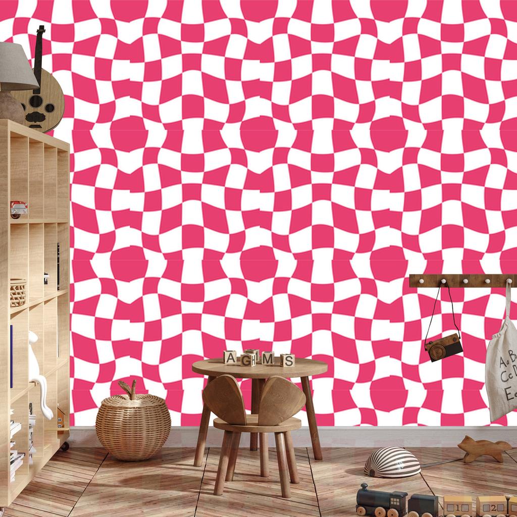 Wallpaper Casual checkerboard of pink, white and powder pink 50x1000
