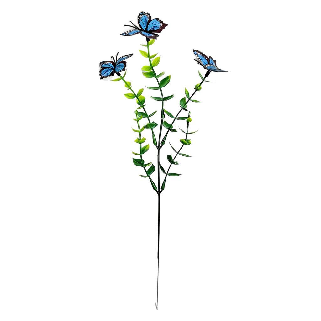 10pcs Colorful Butterfly Stems with Green Leaves In Wood Pot Artificial Butterfly Picks for Autumn Decor Home Decoration