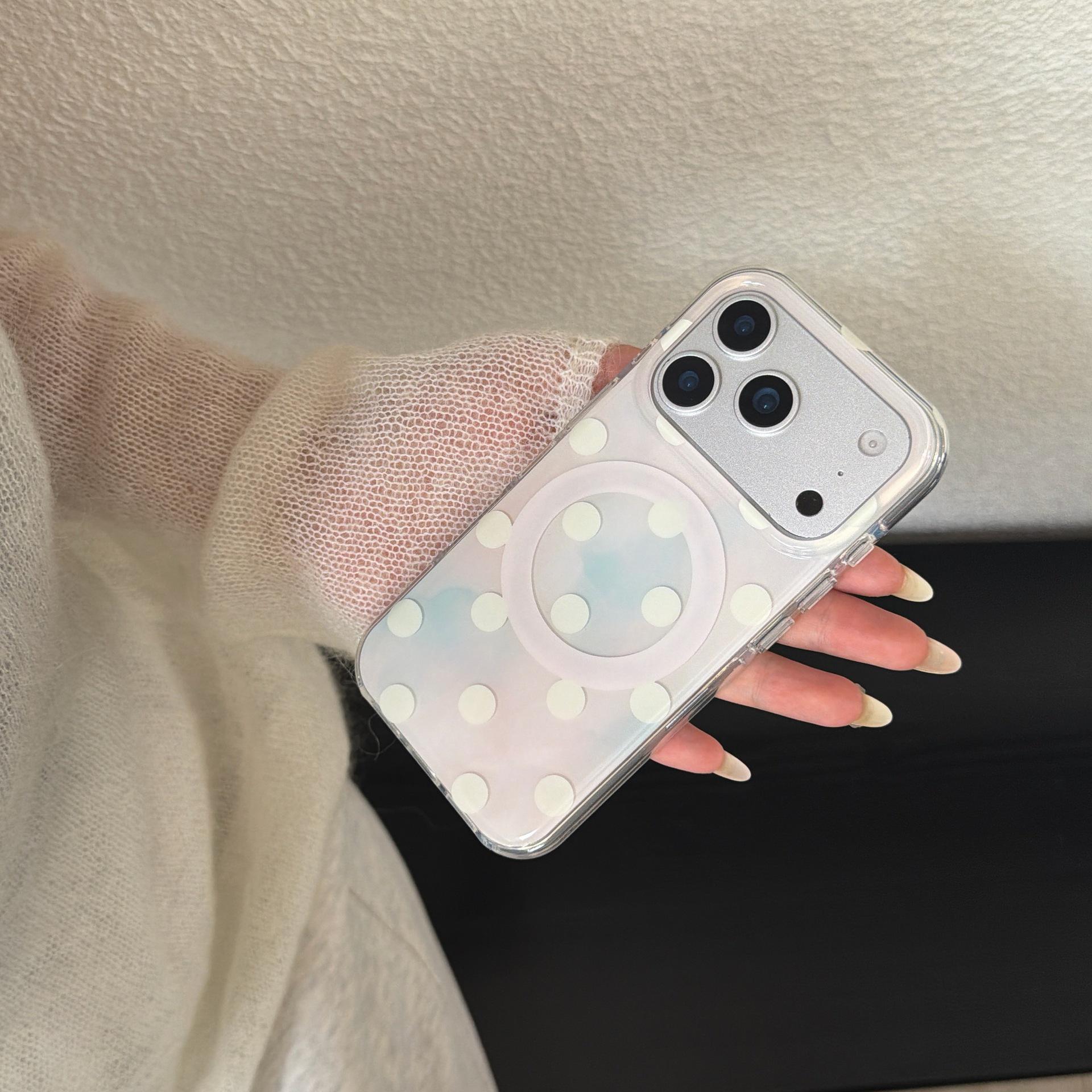 

Magnetic Ash Pink Polka Dot Phone Case for Apple iPhone 17 Pro/16/15P/14P 16 Pro Max