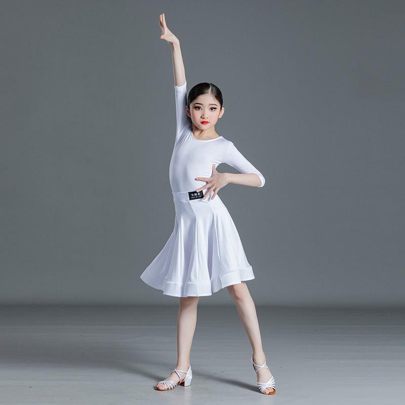 Children's Latin Dance Dress Girls' Dance Practice Dress Latin Dance Dress Long Sleeve Competition Split Dress