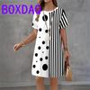 Gradient striped Pattern For Ladies Dress Vintage Short Sleeve O-Neck Loose Casual A-Line Dress Summer 3D Print Women Sundress