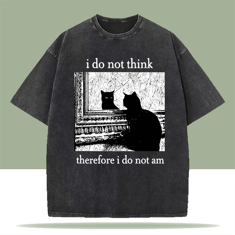 Schwarze Katze Muster Druck Gewaschene T-Shirts Damen Sommer Lässig Mode Streetwear Y2K Vintage Rundhals Kurzarm Gewaschene Tees
