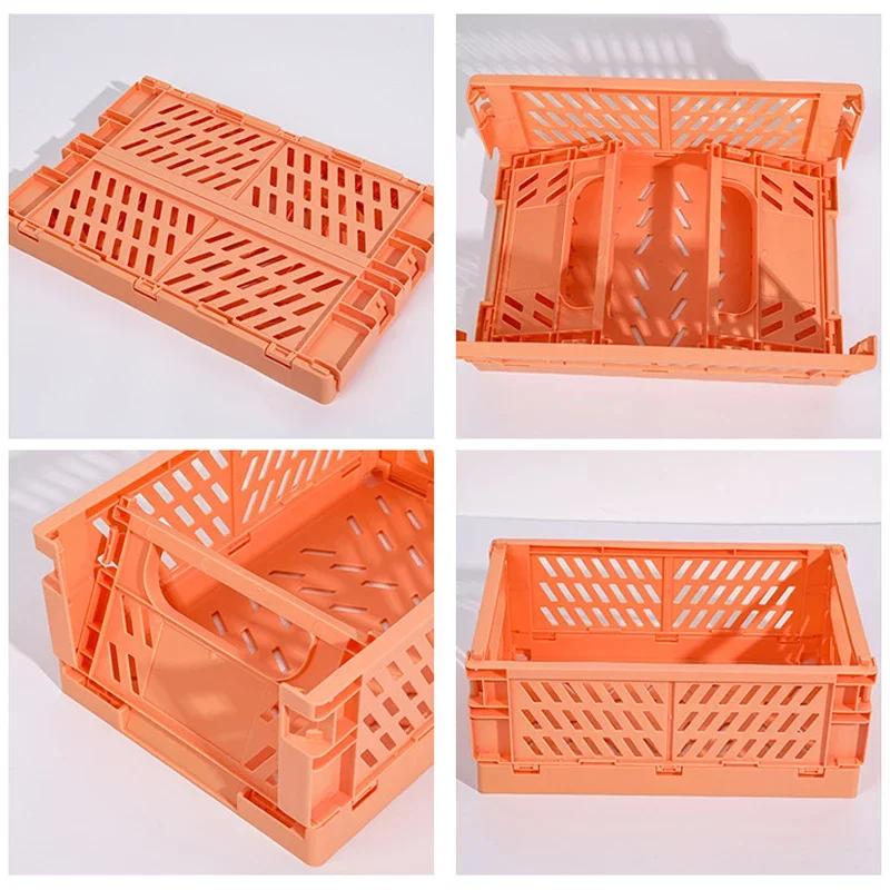 1pc Organizing Storage Baskets Case Folding Student Desktop Basket Tape Stationery Plastic Foldable Container Storage Box
