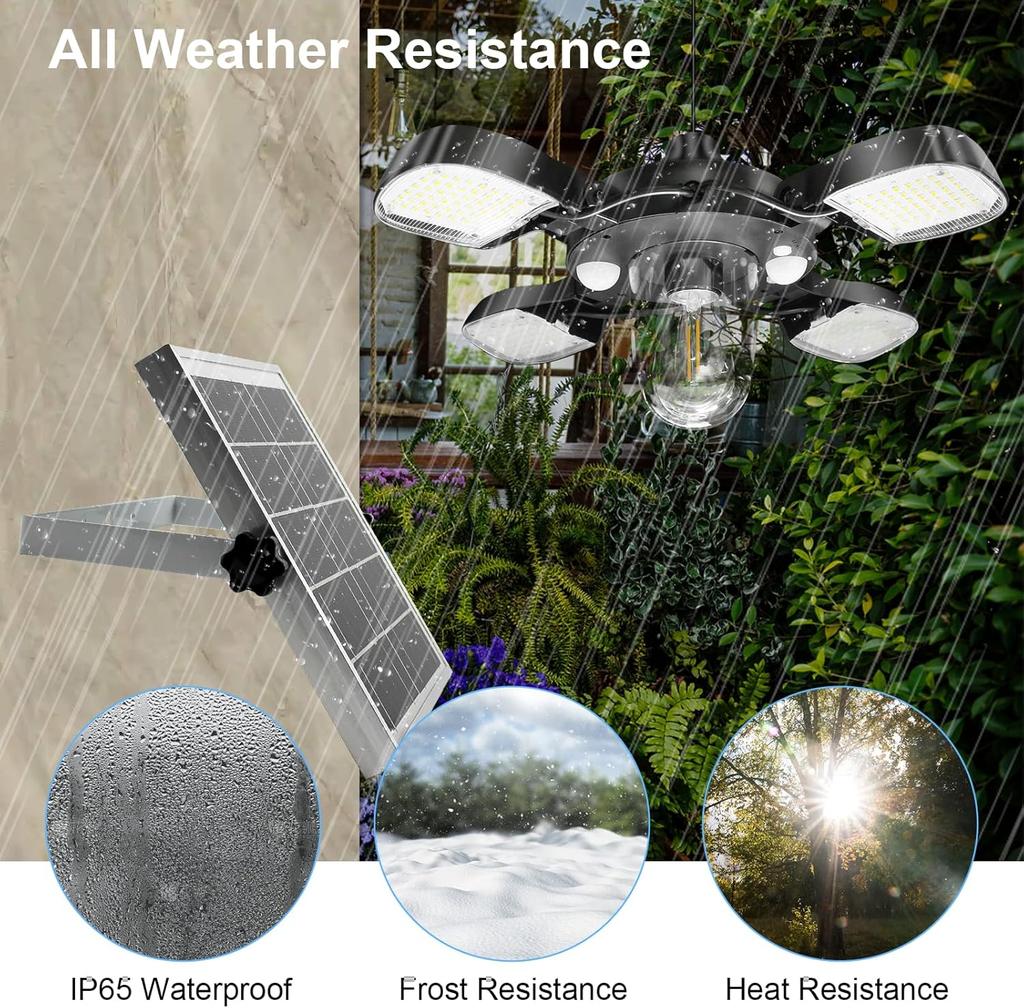 Solar Shed Light Upgrade 192LED Solar Pendant Light with 5 Lighting Modes Cool or Warm White LED Light Indoor with 2 Sensors