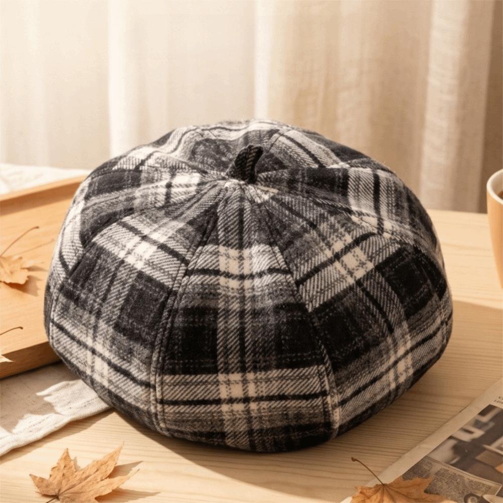 Japanese Style Plaid Beret Soft Newsboy Hat Breathable Octagonal Hat Girls