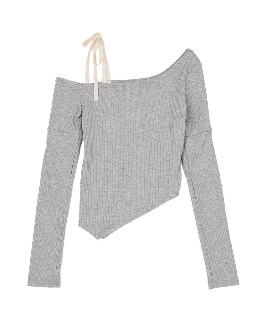 HIGH SCHOOL DISCO One-Shoulder Ribbon Cutout Knit Gray