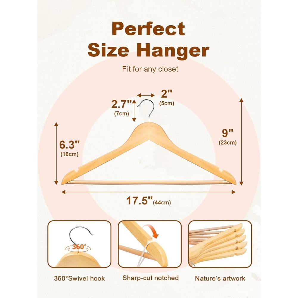 5 Bucăți Umeraș Haine Lemn Masiv Fără Cusături – Umerașe de Lemn Durabile, Antiderapante pentru Organizarea Garderobei