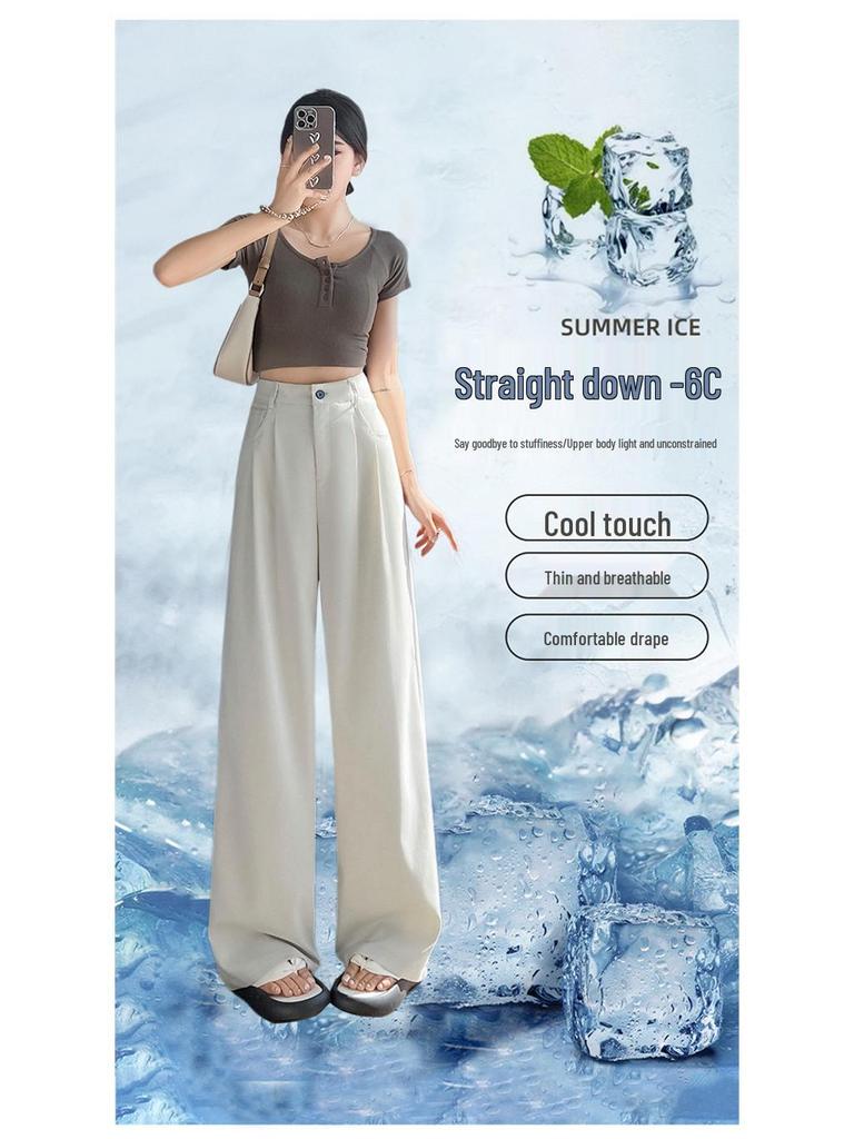 2026 Summer Women's High Waist Wide Leg Cotton & Linen Ice Silk Pants