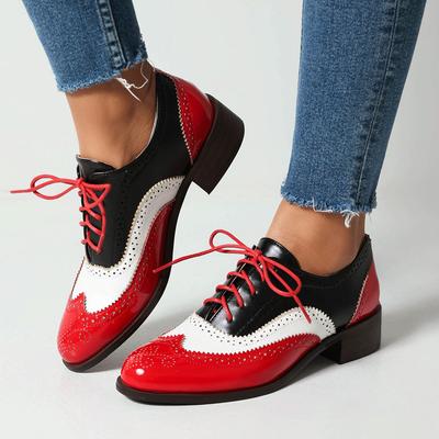 Dropship Dames Britse Patchwork Retro Brogues Schoenen Lente Vintage Veters Vierkante Lage Hakken Mary Janes Pumps Grote Maat 48