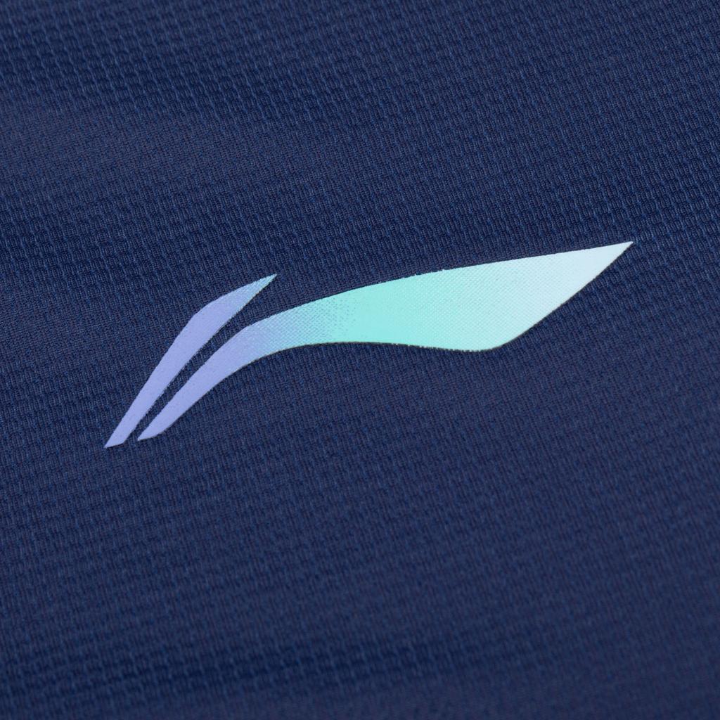 Li Ning Badminton Series Letter Round Neck Breathable Versatile Short Sleeve Badminton Shirt Unisex Tops Deep-Navy AHSV045-5