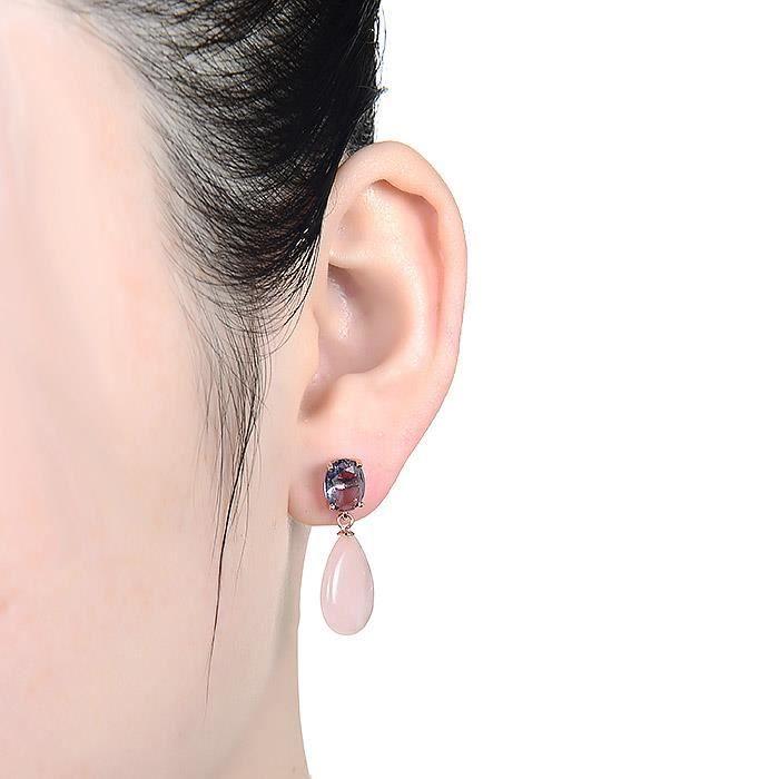 Boucles D'oreilles - LUXENTER - Rosa - Argent 925 - Plaqué or Rose 18 Carats - Quartz Rose