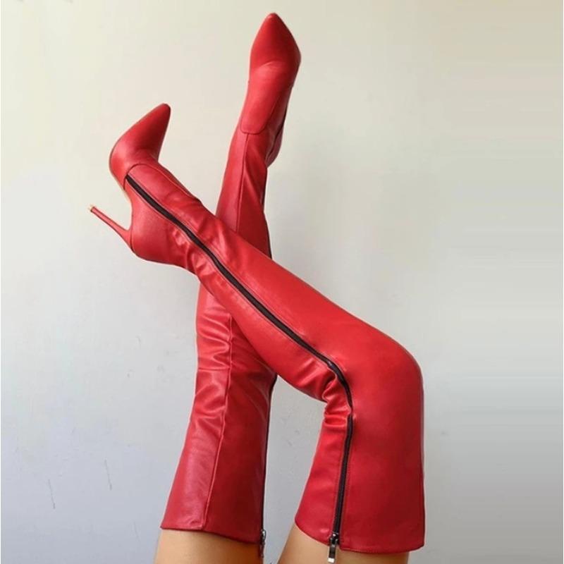 New Black Over The Knee Boots Stiletto High Heels 11 Cm Club Party Slim Leg Boots Plus Size 43 Waterproof Personality Boots