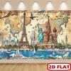 2D World Landmarks Travel Backdrop Vintage World Map Photography Background