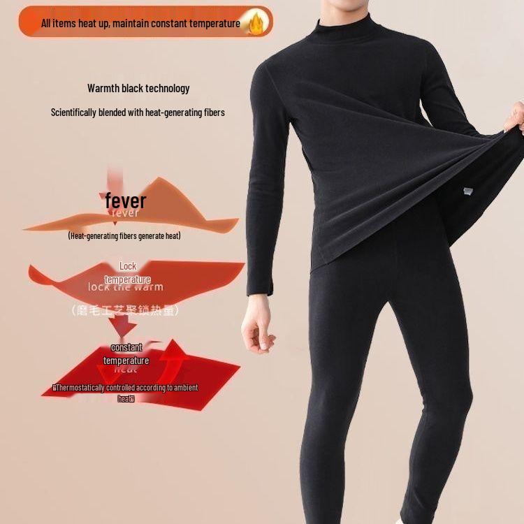 Kids' Double-Sided Fleece Warm Set: High Collar, Cold Protection, Autumn Top & Bottom, Medium/Large Sizes