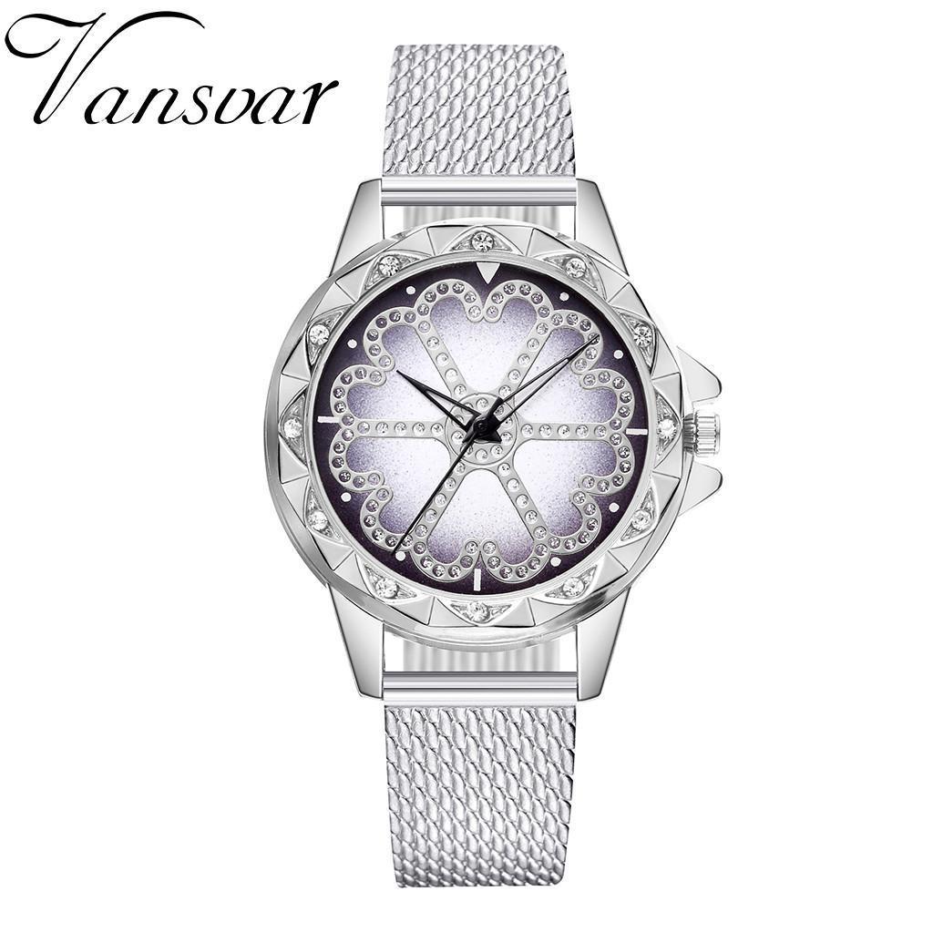 

Женские повседневные кварцевые пластиковые часы с кожаным ремешком Lucky Flower и стразами