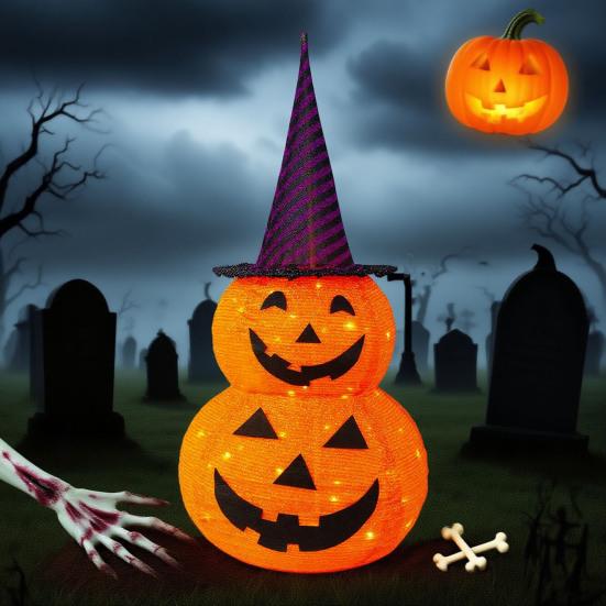 3FT Halloween Collapsible Pumpkin Decoration Battery Operated Light Up Pumpkin Light Pop Up Jack-o-Lantern for Indoor Outdoor Yard Porch Holiday Decor