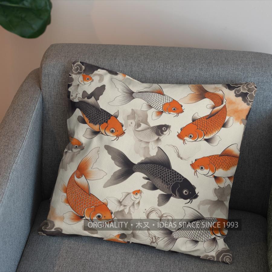 2D Colorful Koi Fish Pattern Decorative Pillow Cover Pattern Cushion Cover Suitable For Sofa Bedroom Car Pillow Cover