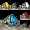 Accessories, Egg Aquamarine Ring Men'S Hip Hop Engraved Vintage Pattern Ring