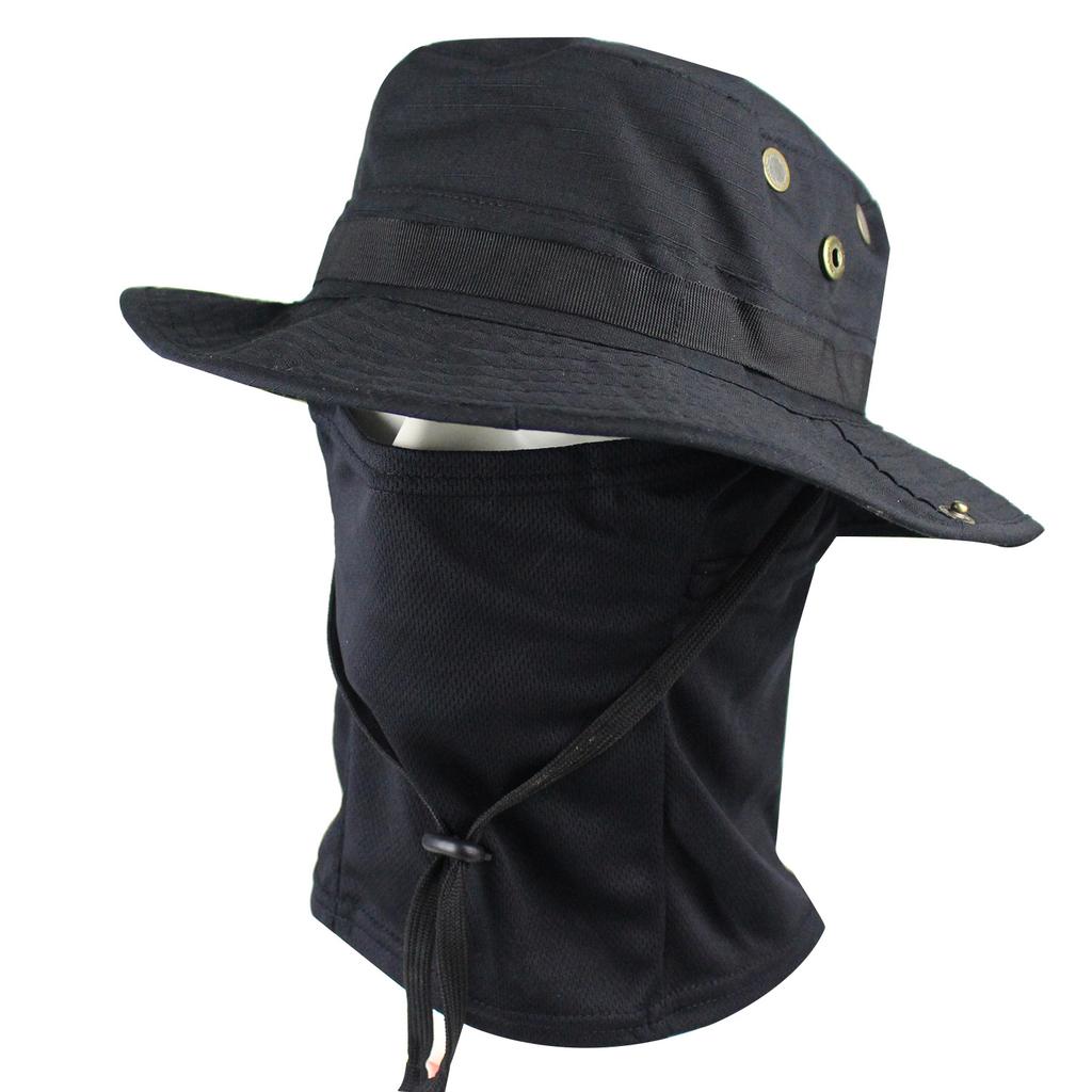 Camouflage Fischerhut mit Gesichtsmaske 2er Set Outdoor Taktischer Anglerhut Sommer Sonnenschutz für Wandern Training