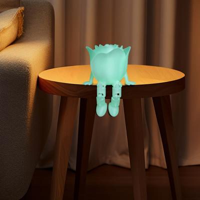 3D Printed Rose Figurine Glow-in-The-Dark Red Rose Statue with Flexible Articulated Legs Romantic Gift for Christmas Valentine's Day Home Decor